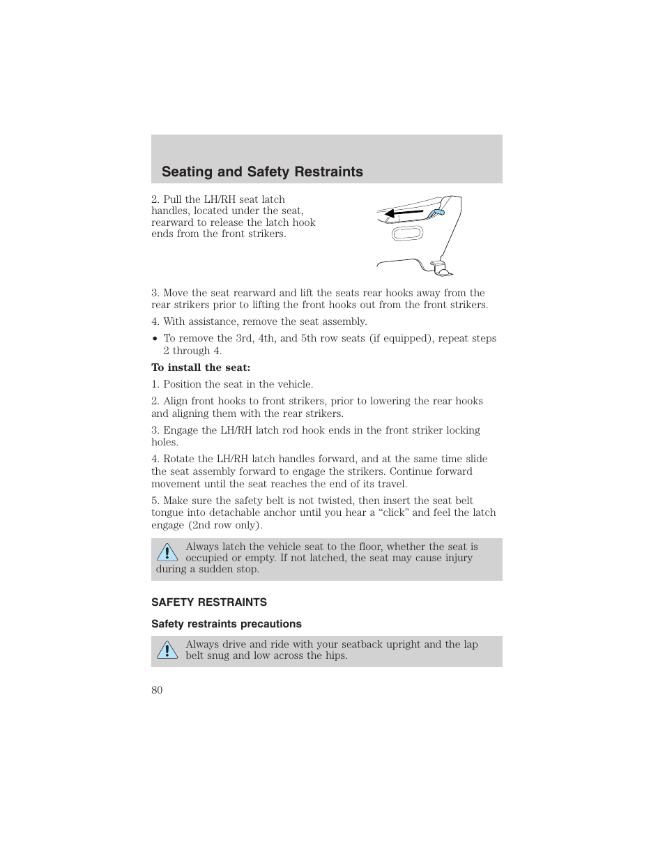 Seating and safety restraints | FORD 2003 E-550 v.1 User Manual | Page 80 / 232