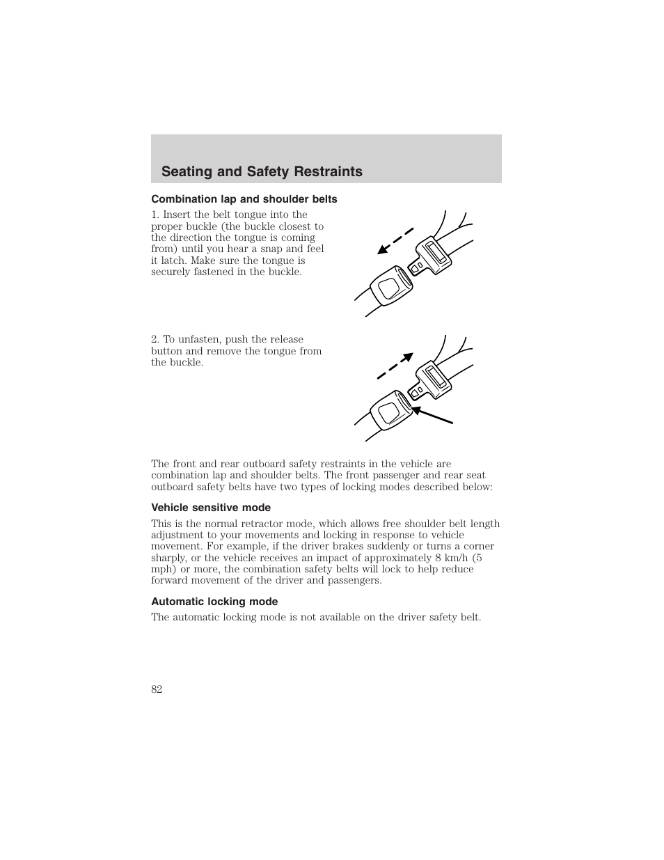 Seating and safety restraints | FORD 2003 E-550 v.1 User Manual | Page 82 / 232