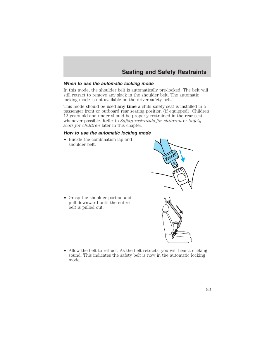 Seating and safety restraints | FORD 2003 E-550 v.1 User Manual | Page 83 / 232