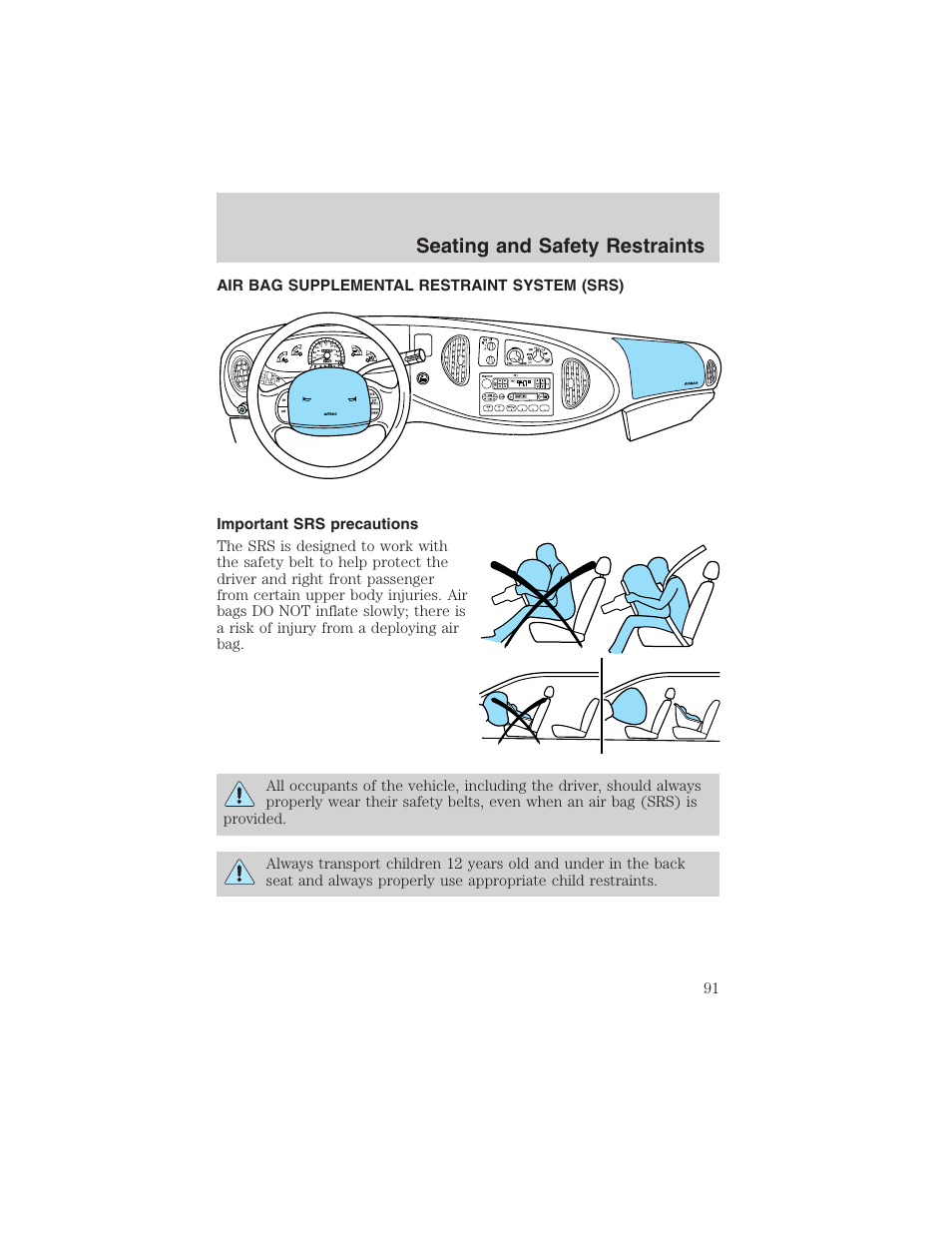 Seating and safety restraints | FORD 2003 E-550 v.1 User Manual | Page 91 / 232