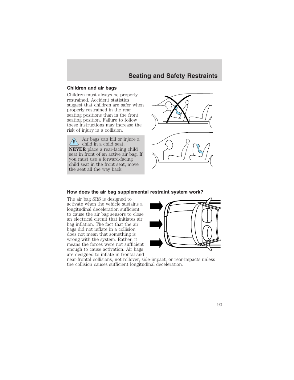 Seating and safety restraints | FORD 2003 E-550 v.1 User Manual | Page 93 / 232