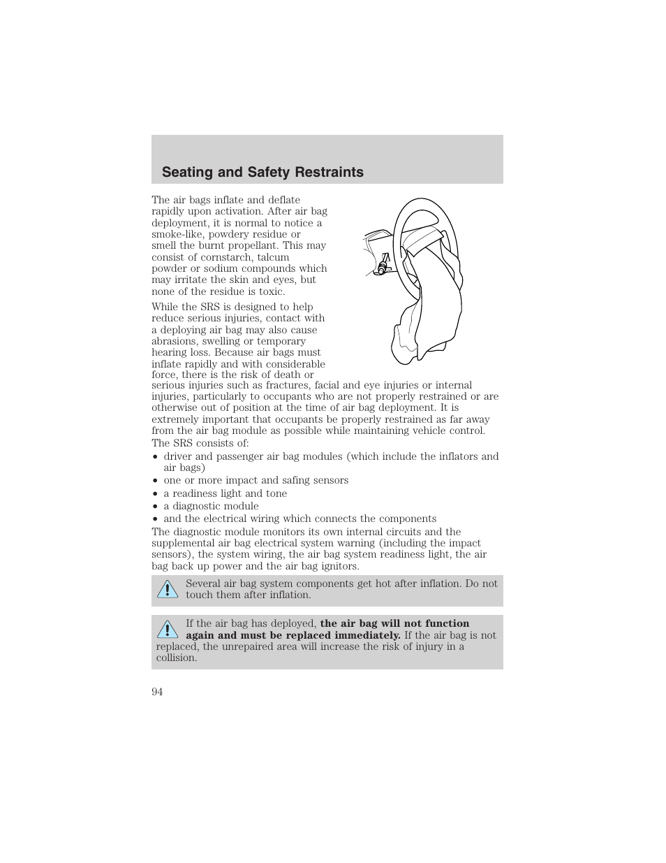 Seating and safety restraints | FORD 2003 E-550 v.1 User Manual | Page 94 / 232