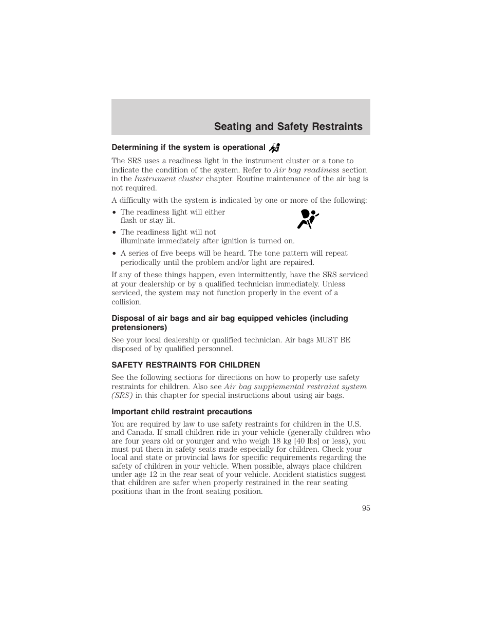 Seating and safety restraints | FORD 2003 E-550 v.1 User Manual | Page 95 / 232