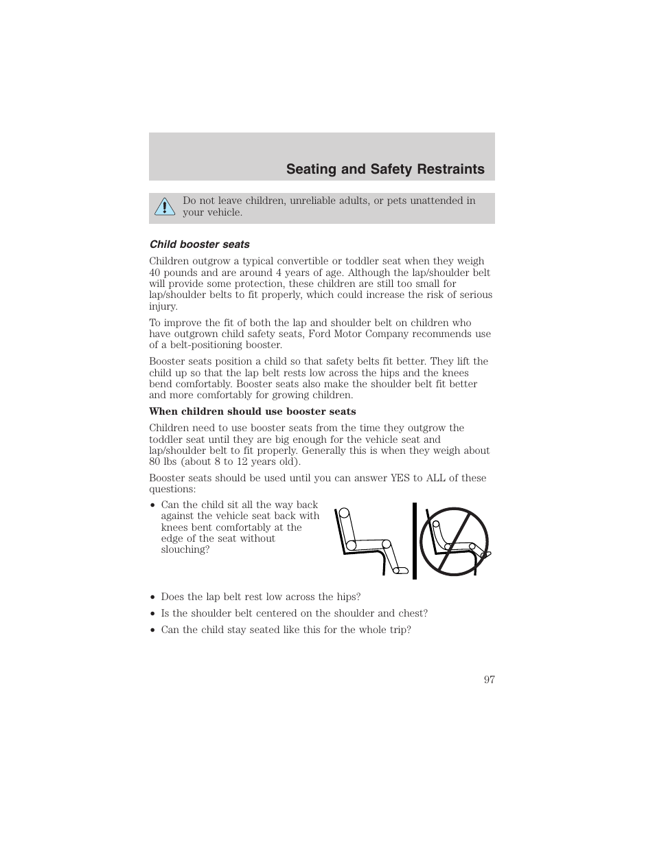 Seating and safety restraints | FORD 2003 E-550 v.1 User Manual | Page 97 / 232
