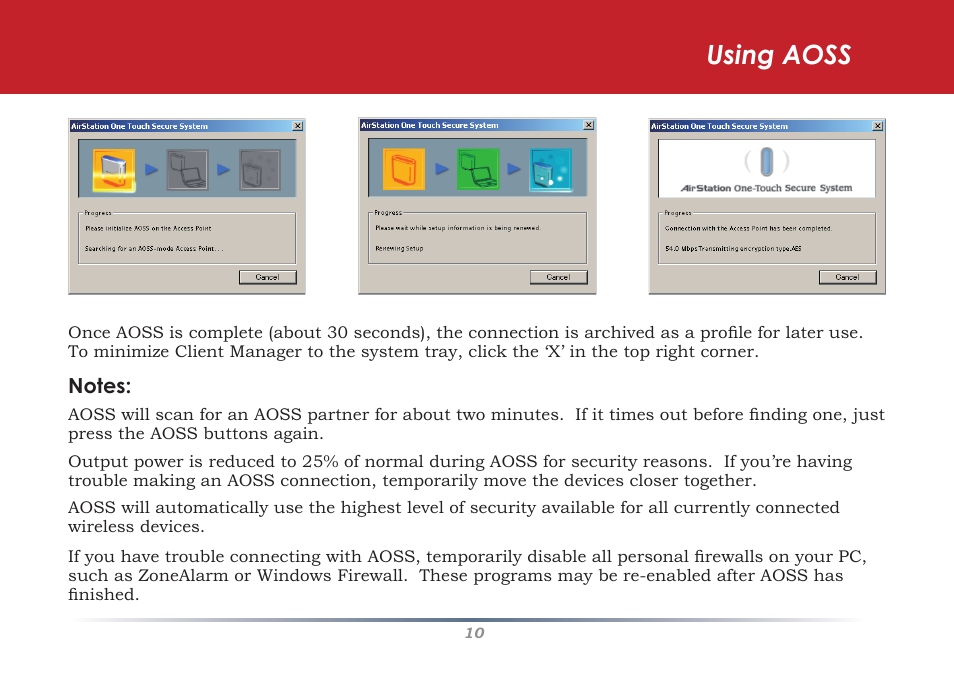 Using aoss | Buffalo Technology WLI-CB-AG300NH User Manual | Page 10 / 11