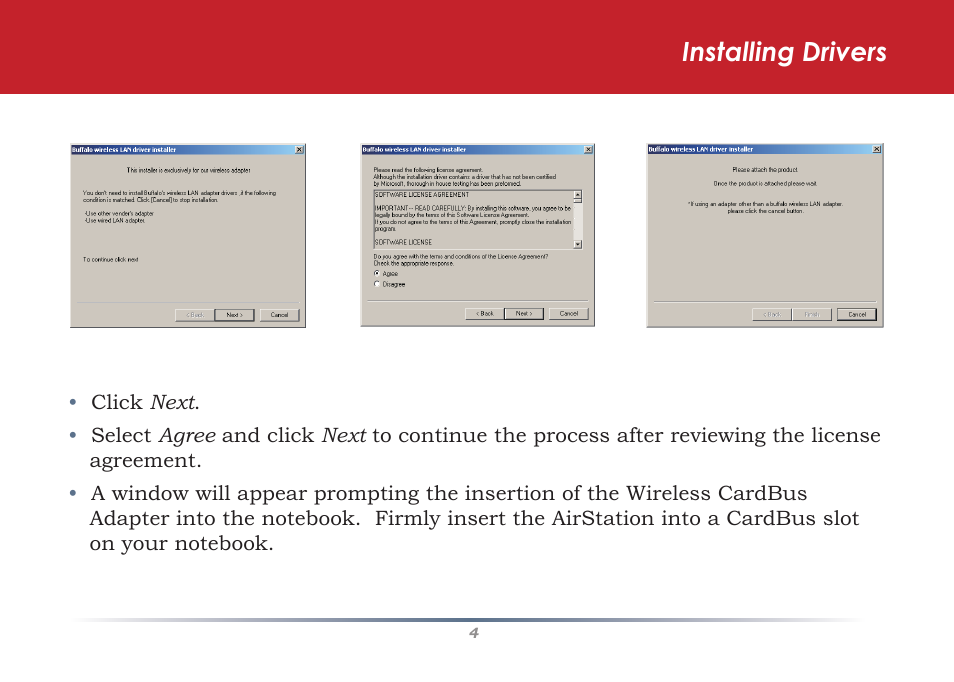 Installing drivers | Buffalo Technology WLI-CB-AG300NH User Manual | Page 4 / 11