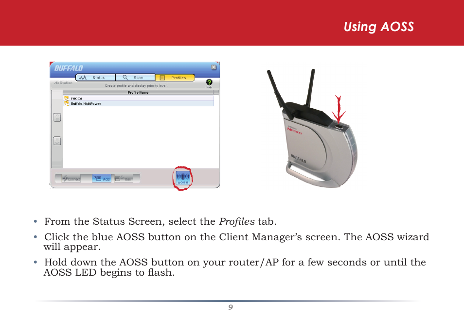 Using aoss | Buffalo Technology WLI-CB-AG300NH User Manual | Page 9 / 11