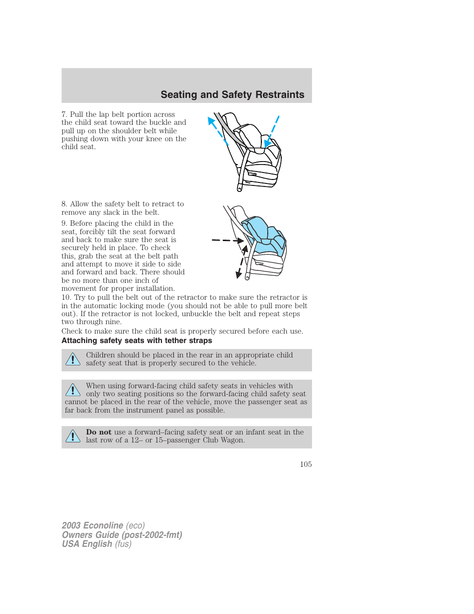 Seating and safety restraints | FORD 2003 E-550 v.2 User Manual | Page 105 / 232