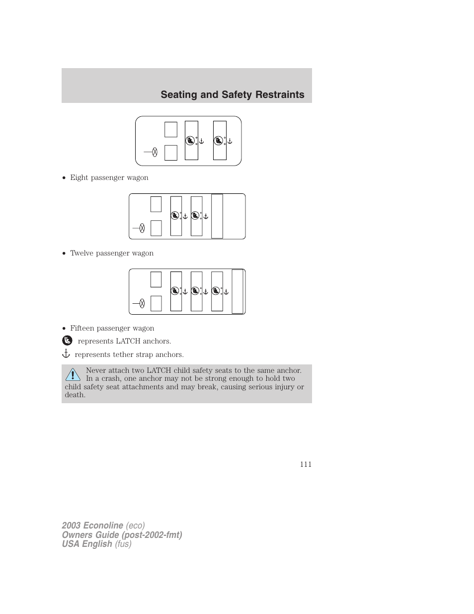 Seating and safety restraints | FORD 2003 E-550 v.2 User Manual | Page 111 / 232