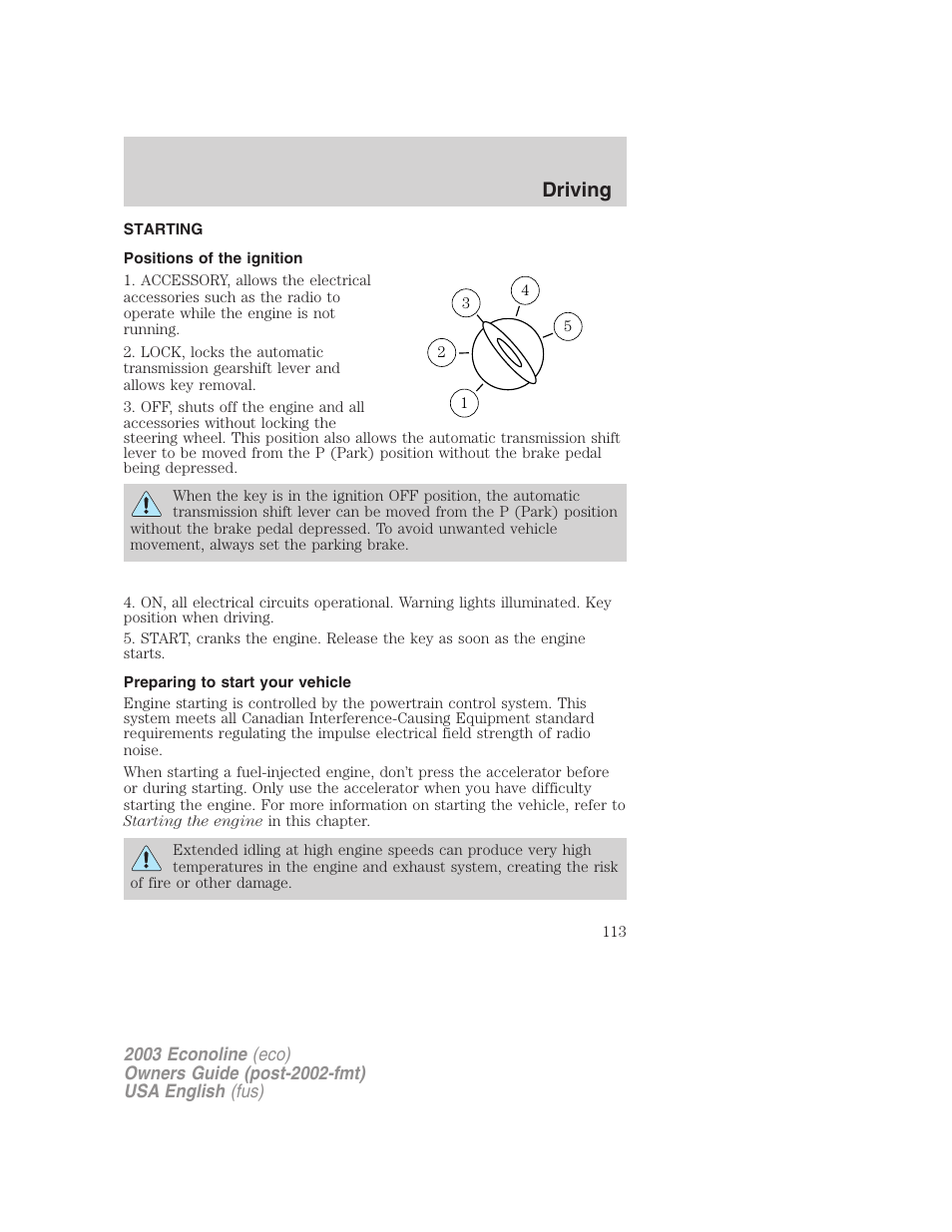 Driving | FORD 2003 E-550 v.2 User Manual | Page 113 / 232