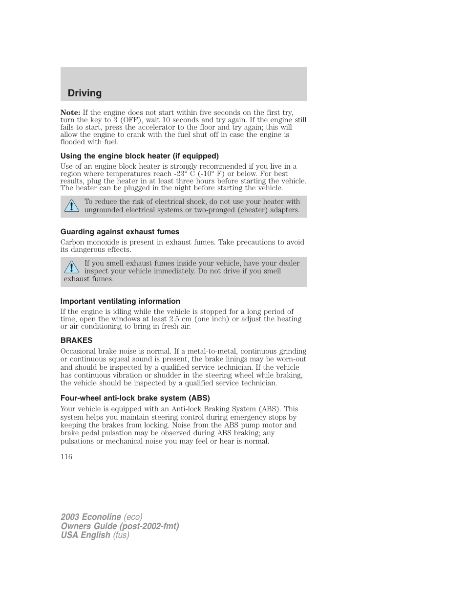 Driving | FORD 2003 E-550 v.2 User Manual | Page 116 / 232