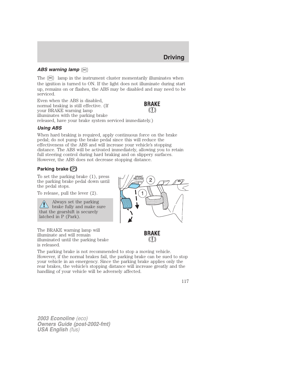 Driving | FORD 2003 E-550 v.2 User Manual | Page 117 / 232