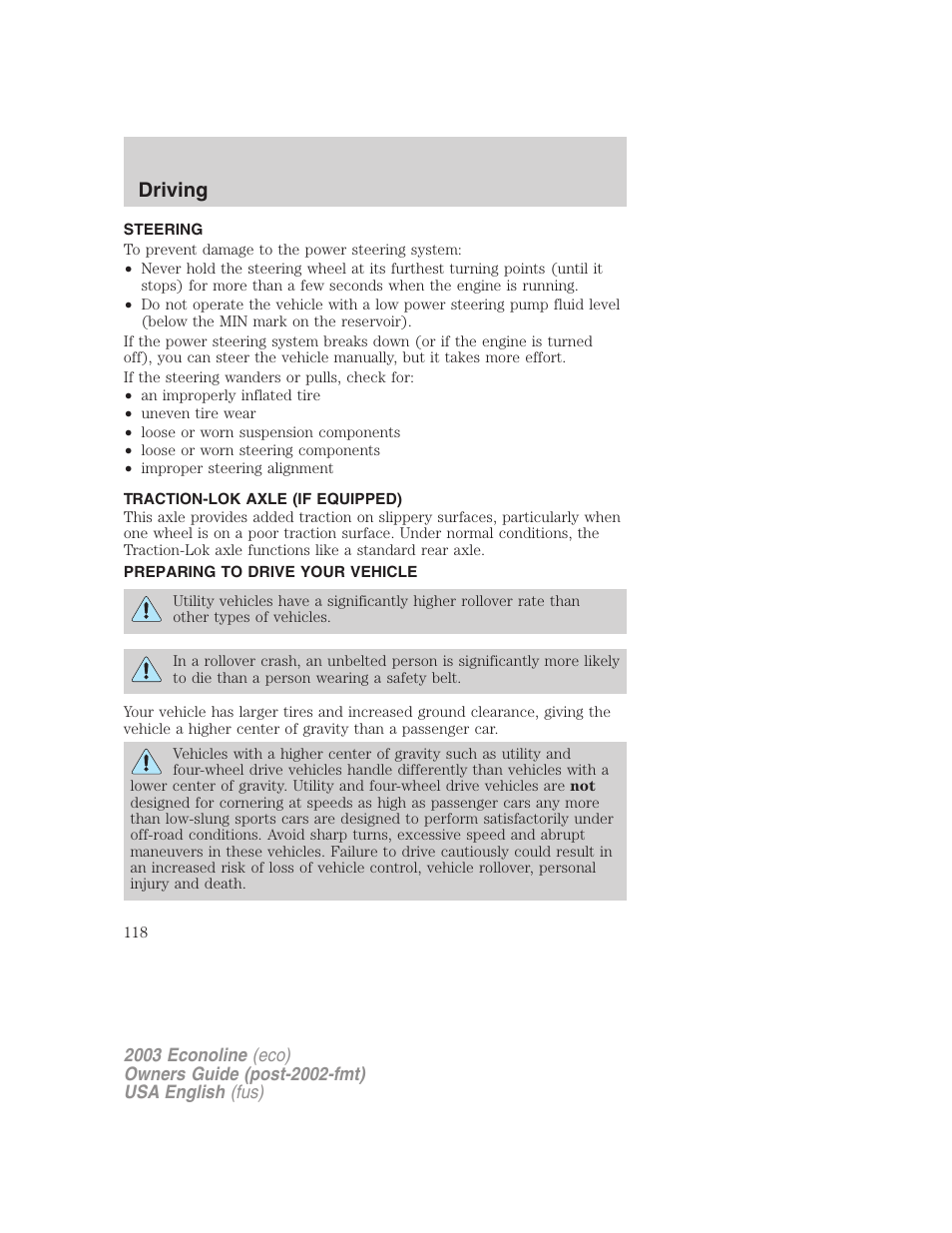 Driving | FORD 2003 E-550 v.2 User Manual | Page 118 / 232