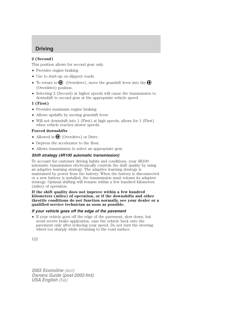 Driving | FORD 2003 E-550 v.2 User Manual | Page 122 / 232