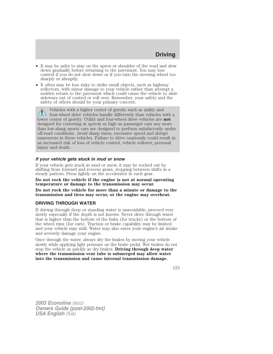 Driving | FORD 2003 E-550 v.2 User Manual | Page 123 / 232