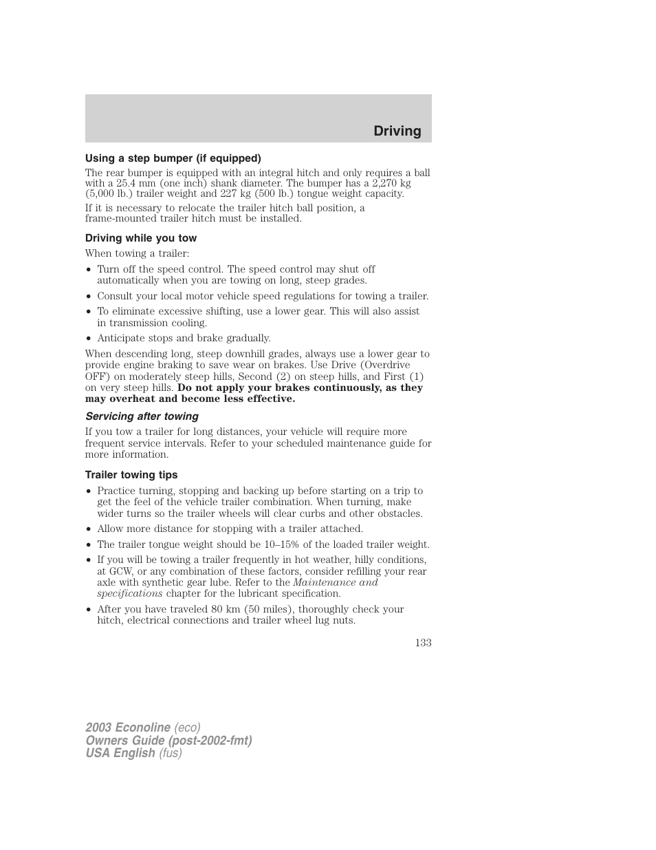 Driving | FORD 2003 E-550 v.2 User Manual | Page 133 / 232