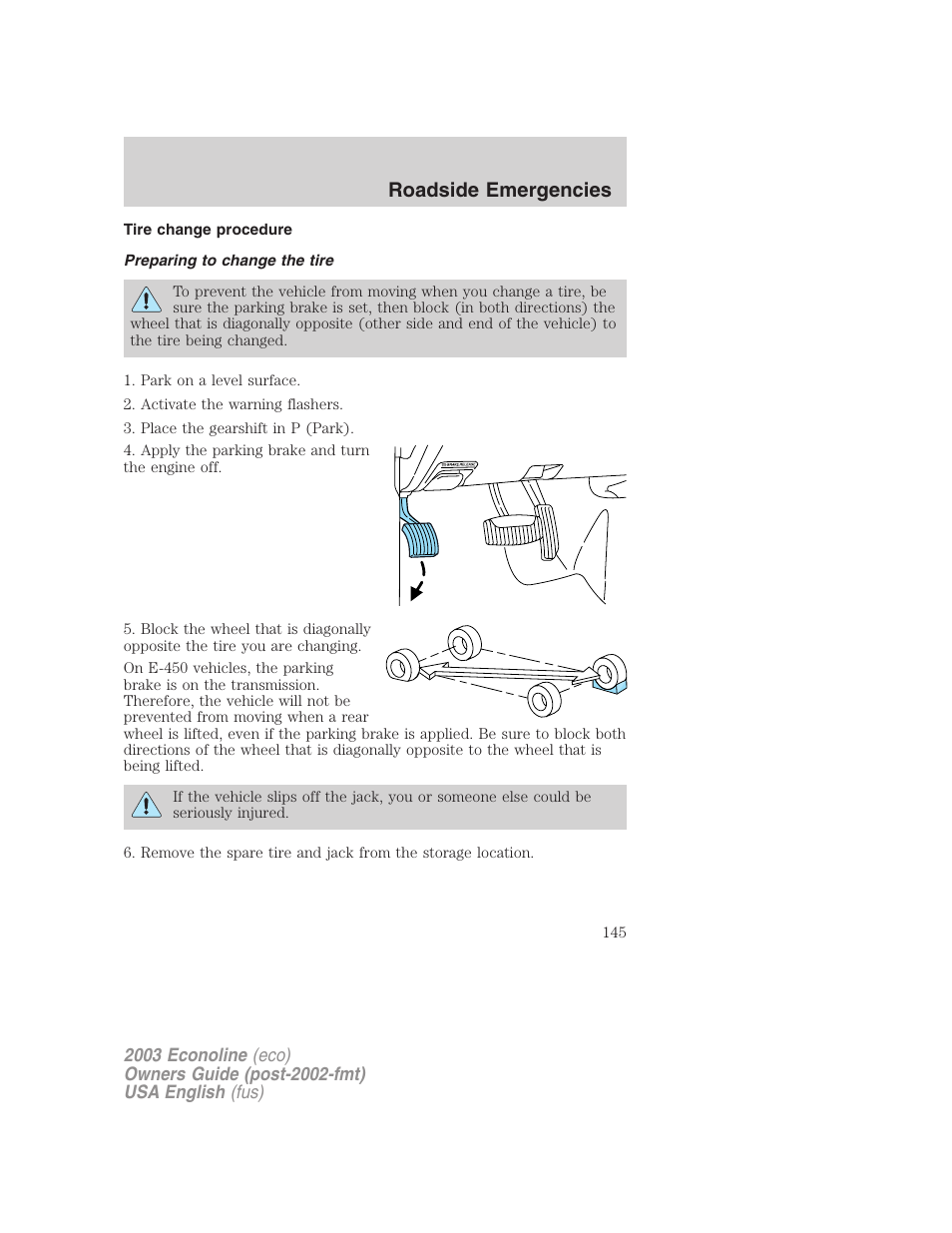 Roadside emergencies | FORD 2003 E-550 v.2 User Manual | Page 145 / 232