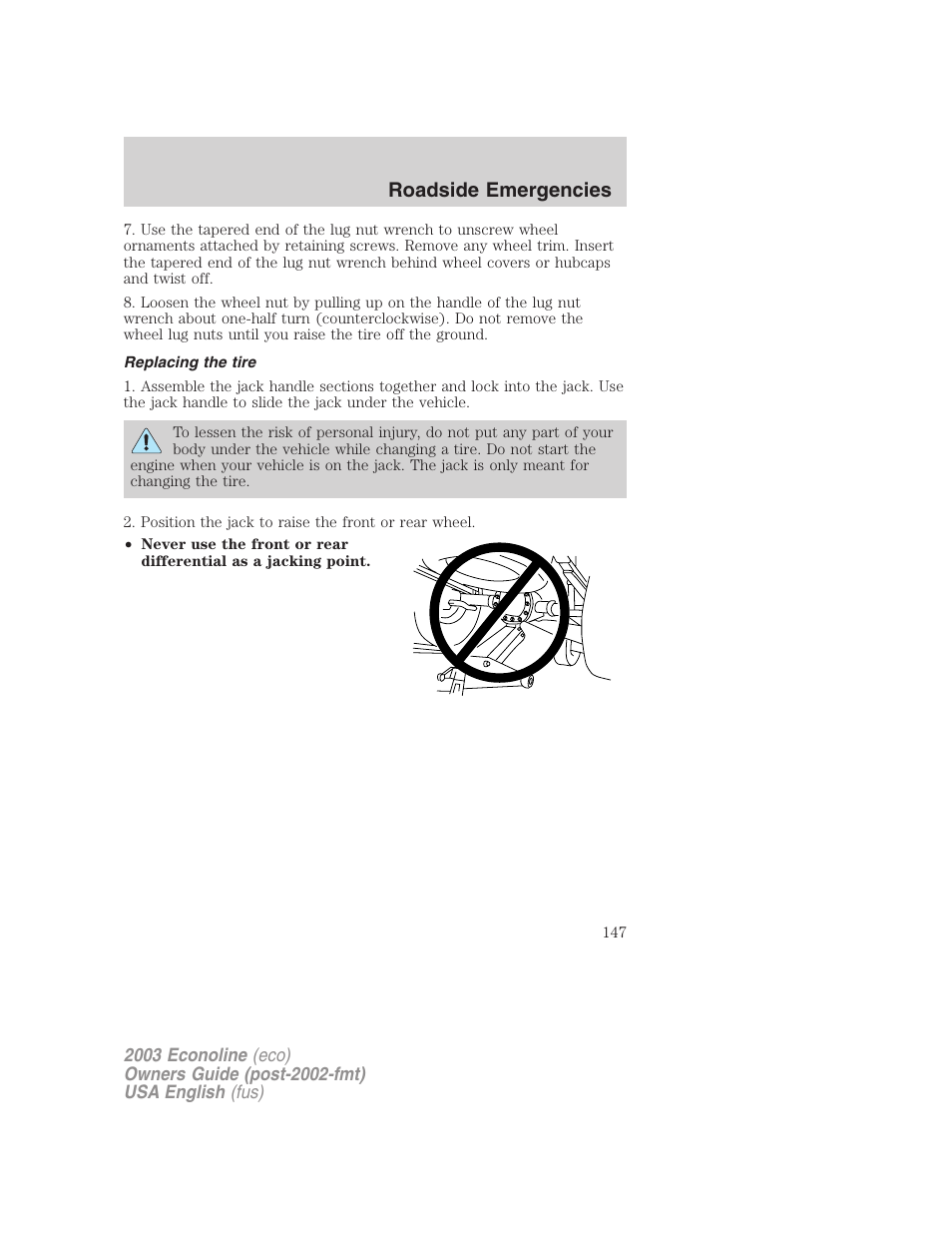 Roadside emergencies | FORD 2003 E-550 v.2 User Manual | Page 147 / 232