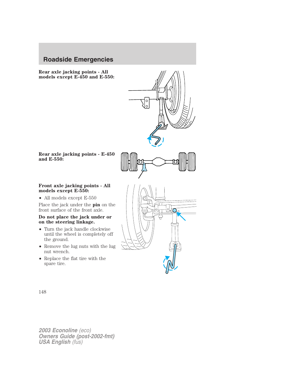 Roadside emergencies | FORD 2003 E-550 v.2 User Manual | Page 148 / 232