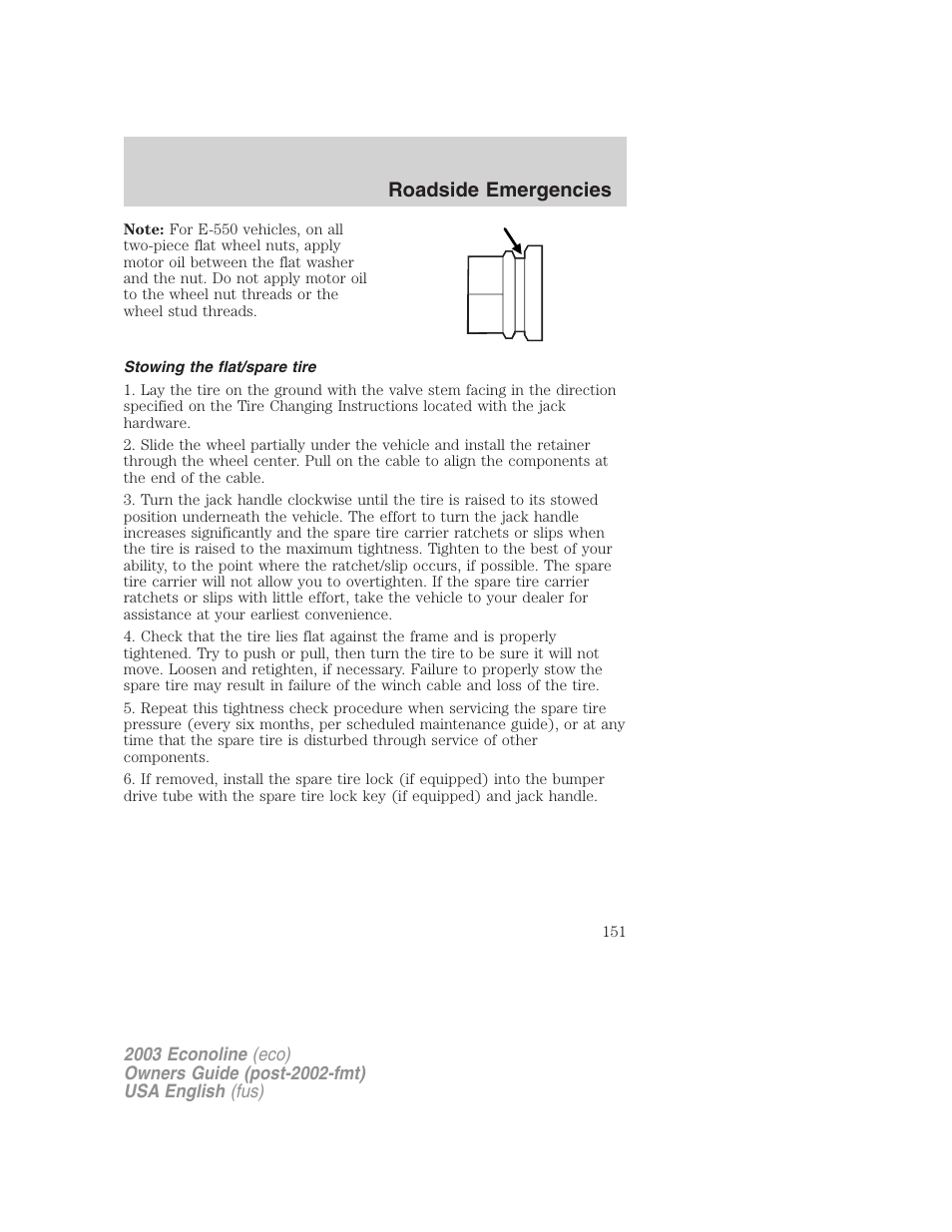 Roadside emergencies | FORD 2003 E-550 v.2 User Manual | Page 151 / 232