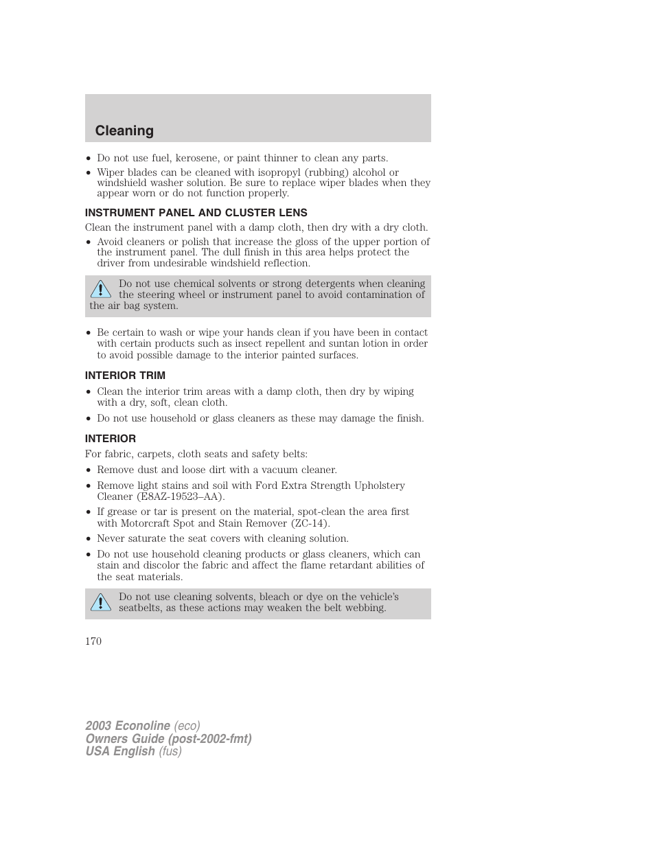 Cleaning | FORD 2003 E-550 v.2 User Manual | Page 170 / 232
