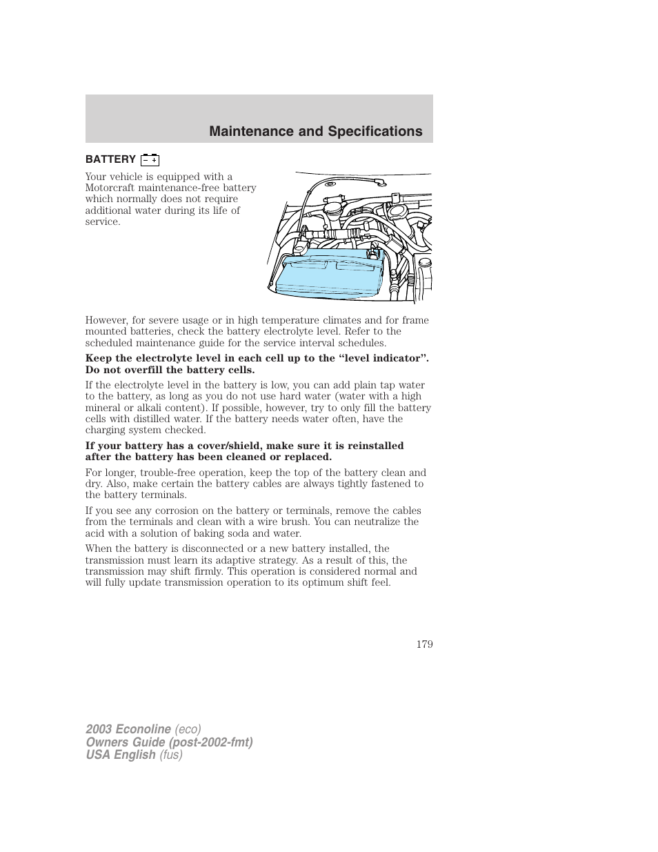 Maintenance and specifications | FORD 2003 E-550 v.2 User Manual | Page 179 / 232