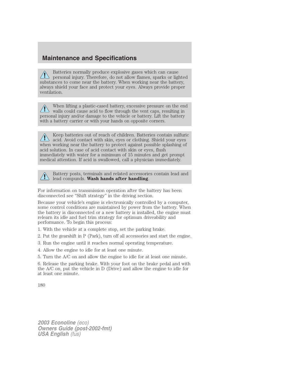 Maintenance and specifications | FORD 2003 E-550 v.2 User Manual | Page 180 / 232