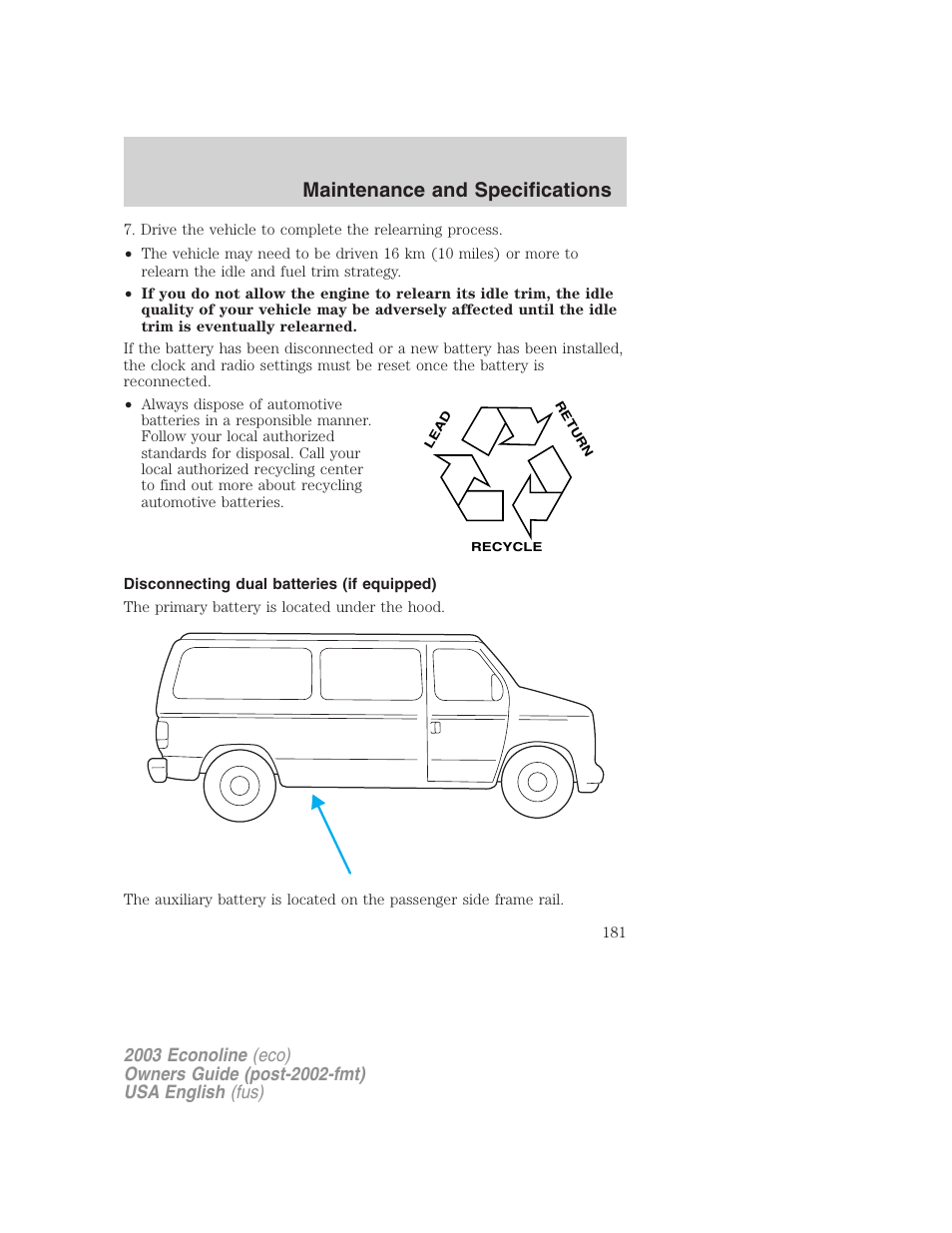 Maintenance and specifications | FORD 2003 E-550 v.2 User Manual | Page 181 / 232