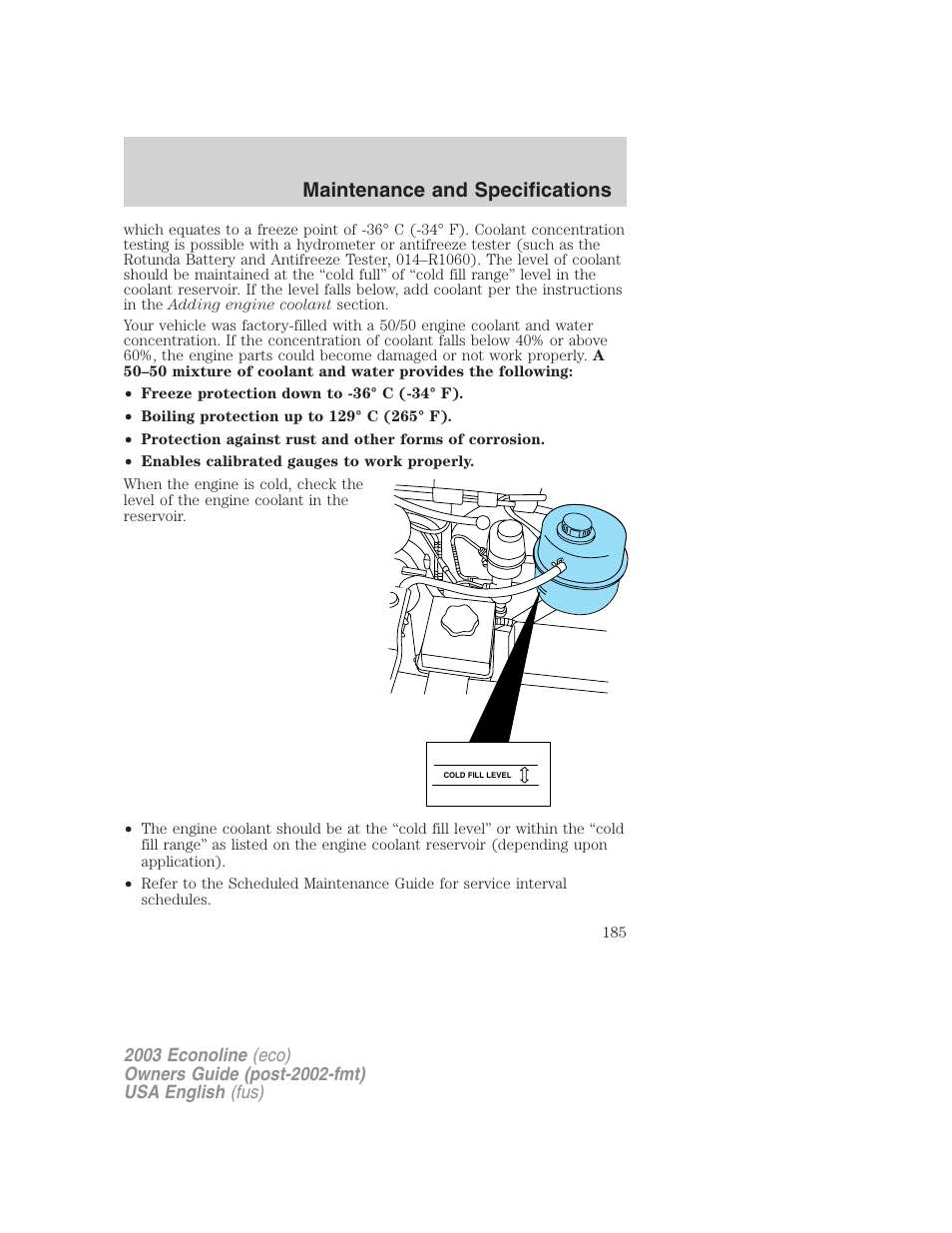Maintenance and specifications | FORD 2003 E-550 v.2 User Manual | Page 185 / 232