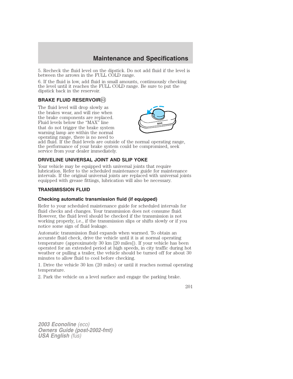 Maintenance and specifications | FORD 2003 E-550 v.2 User Manual | Page 201 / 232
