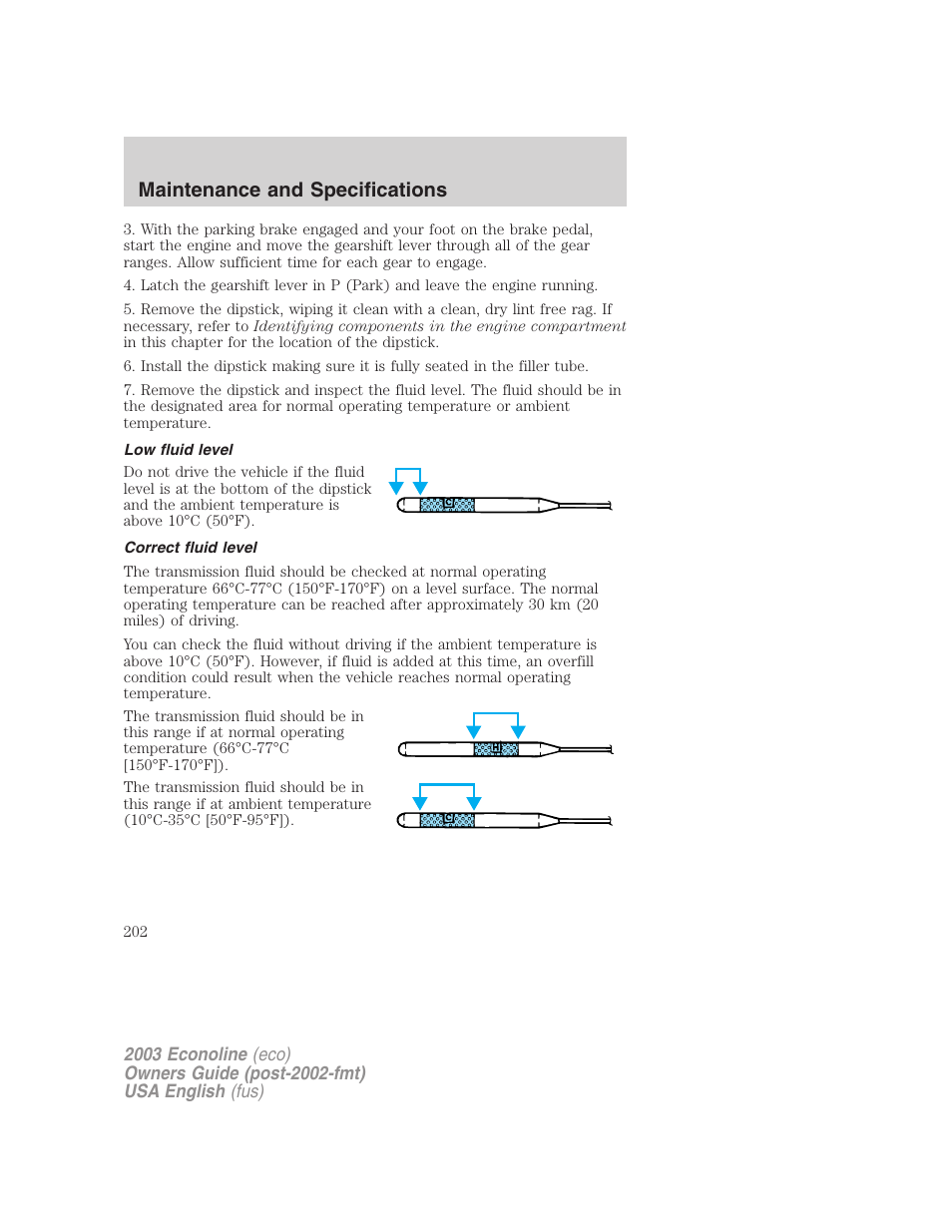 Maintenance and specifications | FORD 2003 E-550 v.2 User Manual | Page 202 / 232