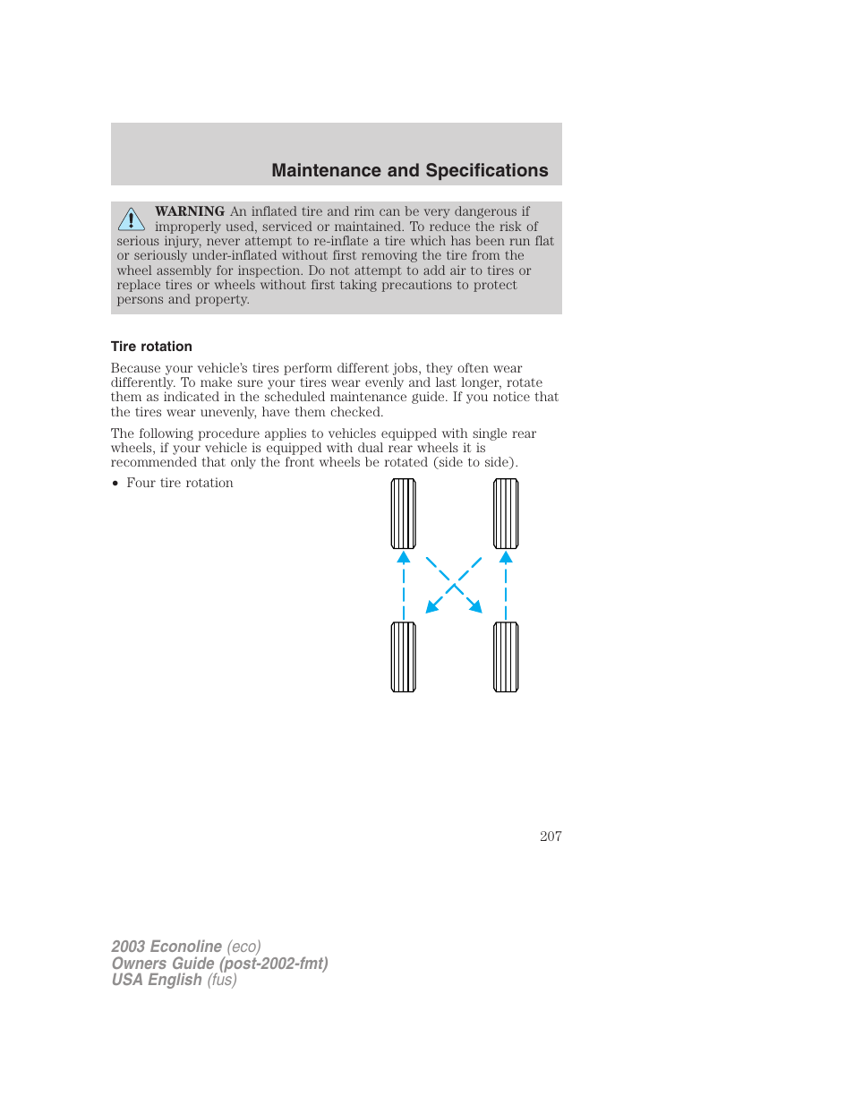 Maintenance and specifications | FORD 2003 E-550 v.2 User Manual | Page 207 / 232