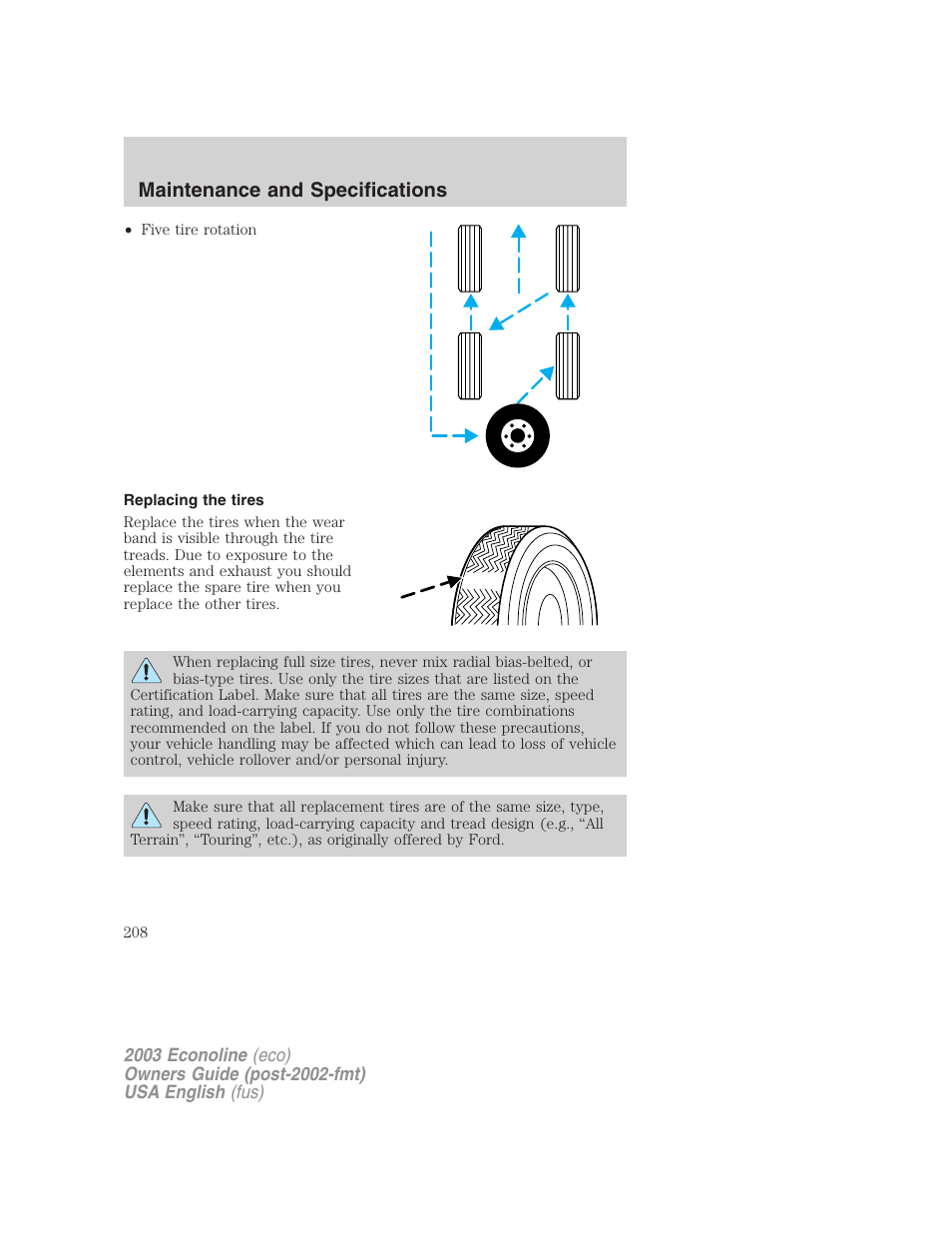 Maintenance and specifications | FORD 2003 E-550 v.2 User Manual | Page 208 / 232