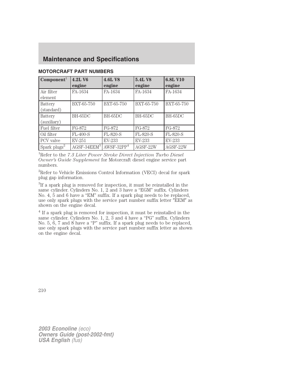 Maintenance and specifications | FORD 2003 E-550 v.2 User Manual | Page 210 / 232