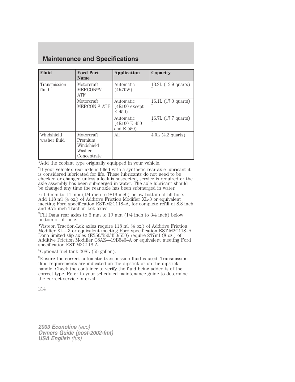 Maintenance and specifications | FORD 2003 E-550 v.2 User Manual | Page 214 / 232