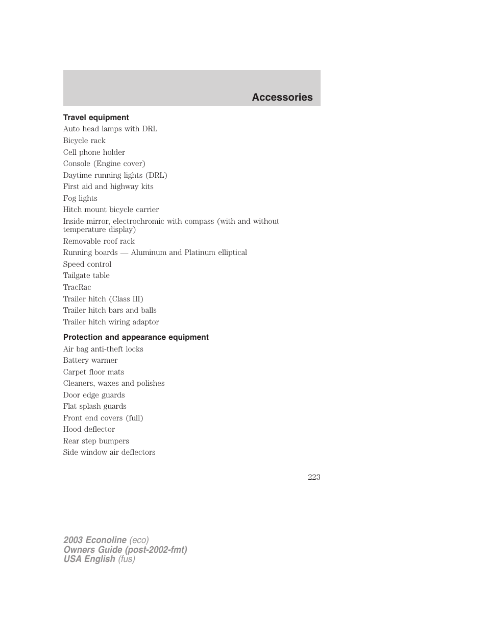 Accessories | FORD 2003 E-550 v.2 User Manual | Page 223 / 232