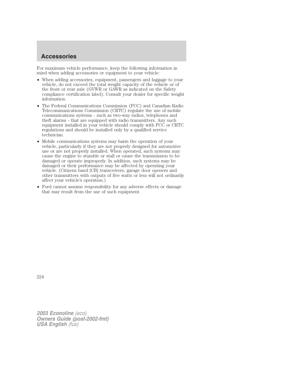 Accessories | FORD 2003 E-550 v.2 User Manual | Page 224 / 232