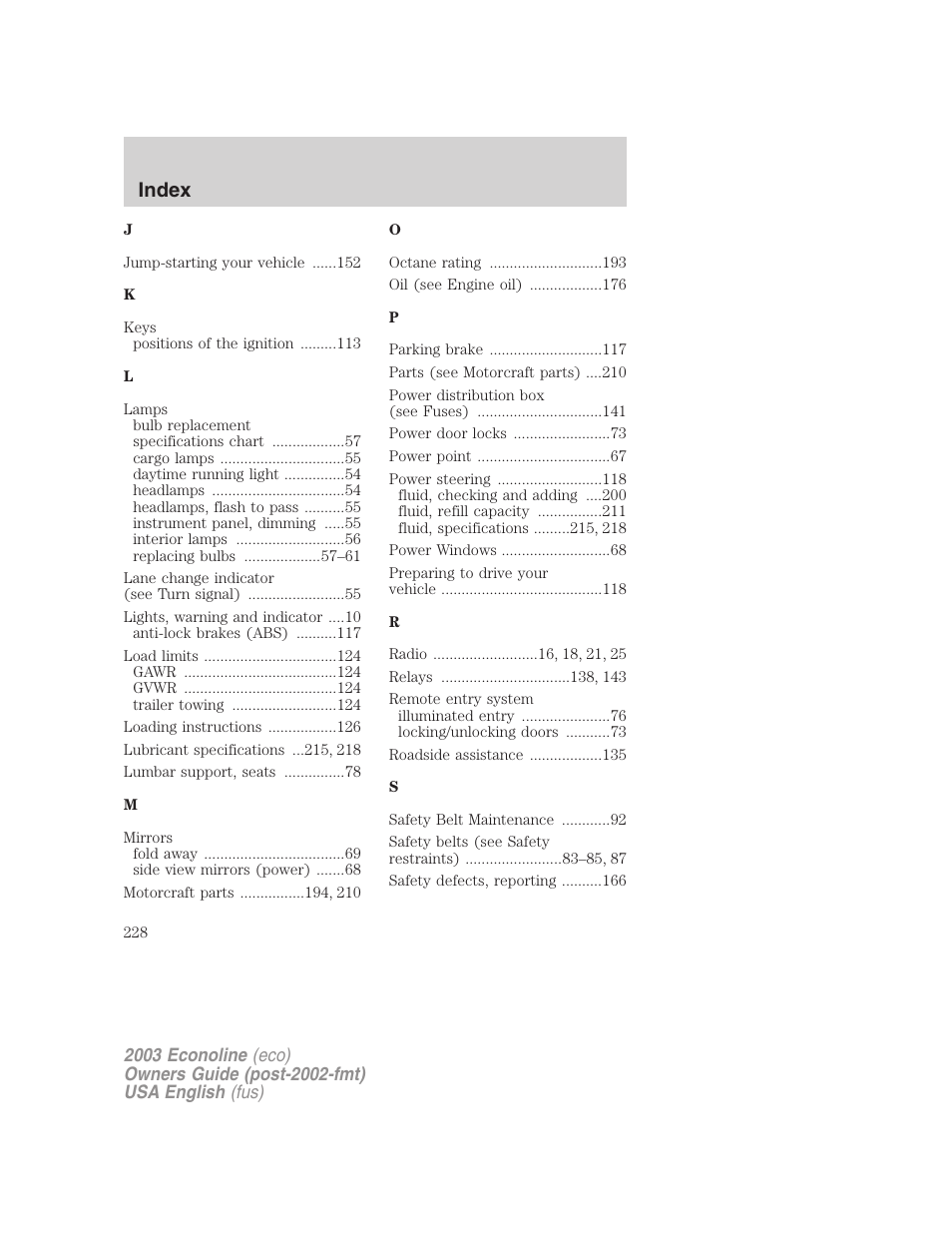 Index | FORD 2003 E-550 v.2 User Manual | Page 228 / 232