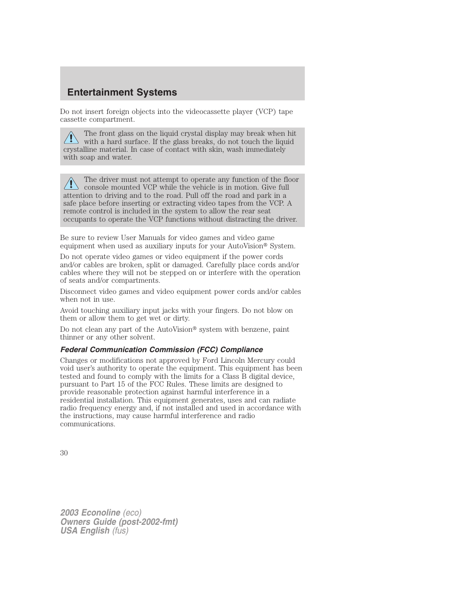 Entertainment systems | FORD 2003 E-550 v.2 User Manual | Page 30 / 232