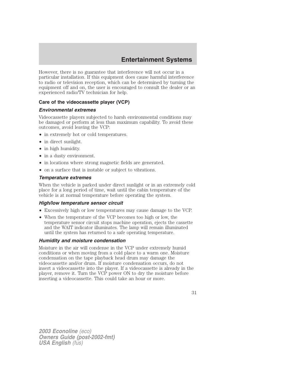 Entertainment systems | FORD 2003 E-550 v.2 User Manual | Page 31 / 232