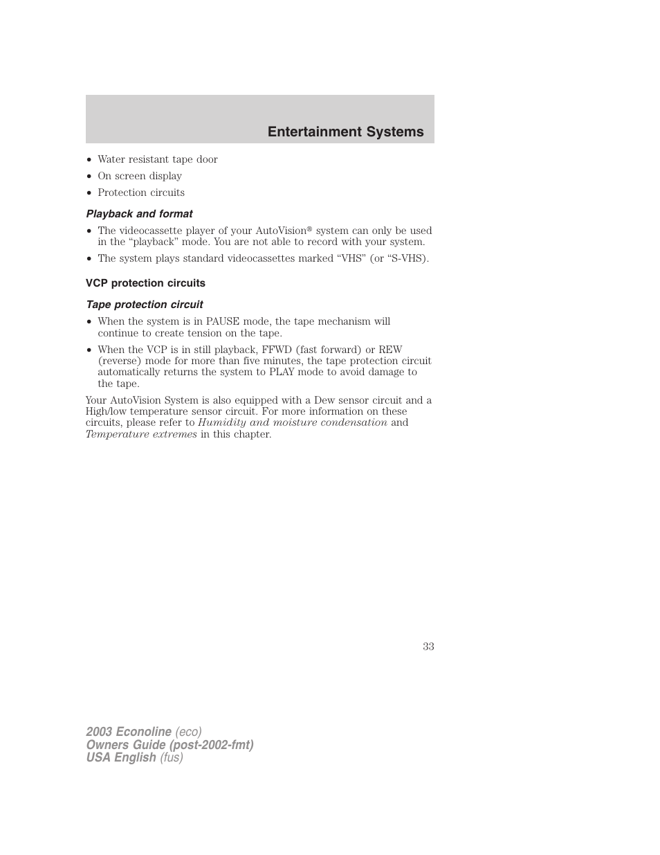 Entertainment systems | FORD 2003 E-550 v.2 User Manual | Page 33 / 232