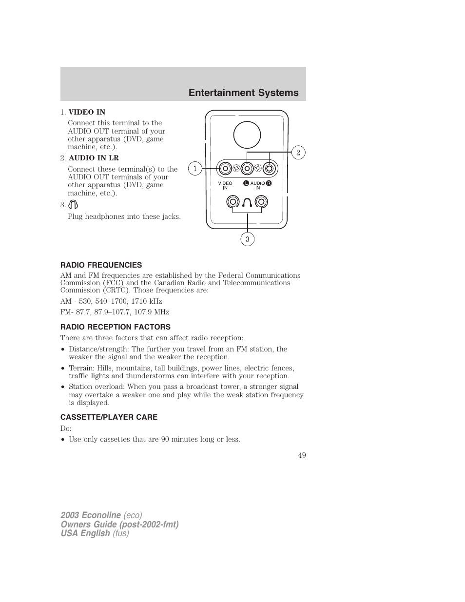 Entertainment systems | FORD 2003 E-550 v.2 User Manual | Page 49 / 232