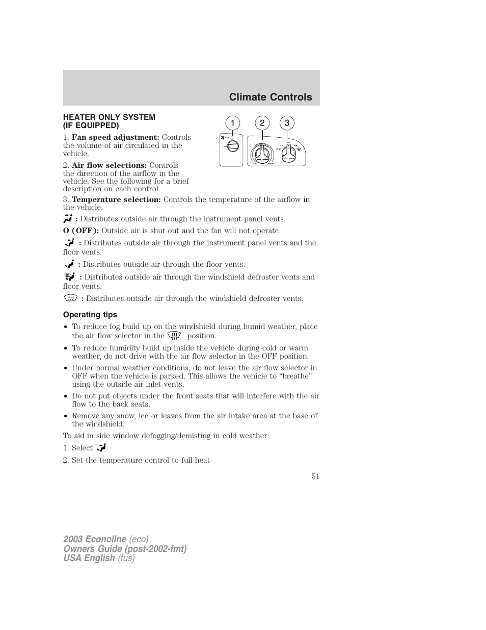 Climate controls | FORD 2003 E-550 v.2 User Manual | Page 51 / 232