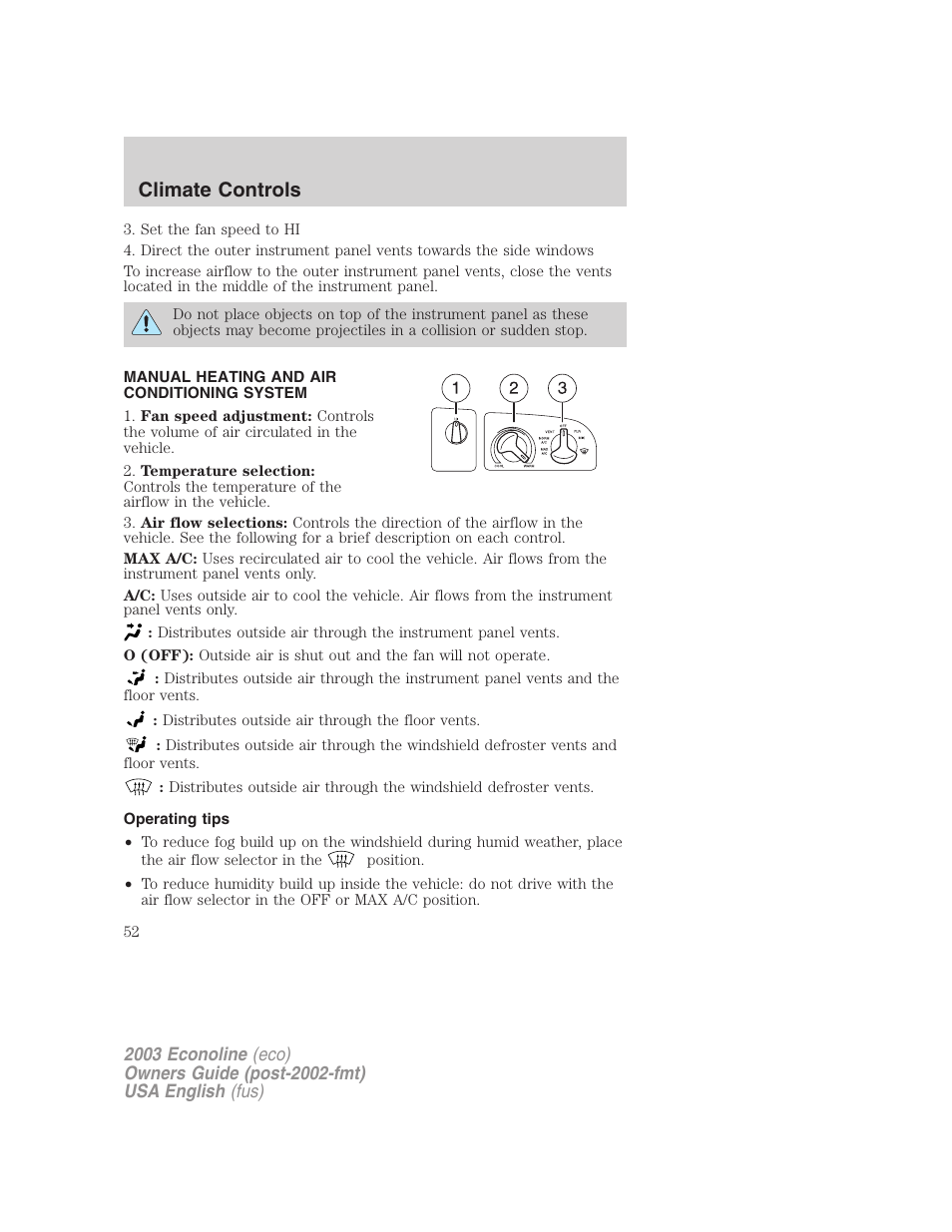 Climate controls | FORD 2003 E-550 v.2 User Manual | Page 52 / 232