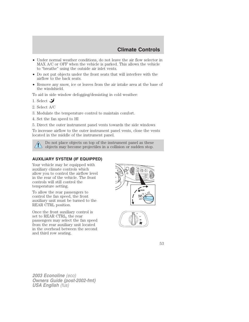 Climate controls | FORD 2003 E-550 v.2 User Manual | Page 53 / 232