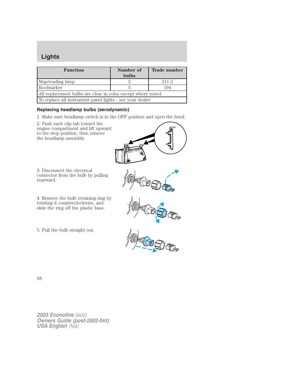 Lights | FORD 2003 E-550 v.2 User Manual | Page 58 / 232