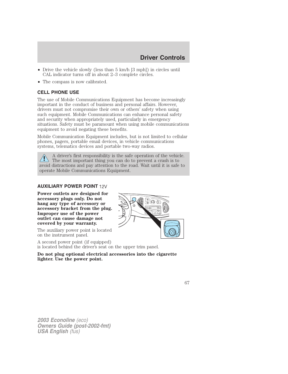Driver controls | FORD 2003 E-550 v.2 User Manual | Page 67 / 232