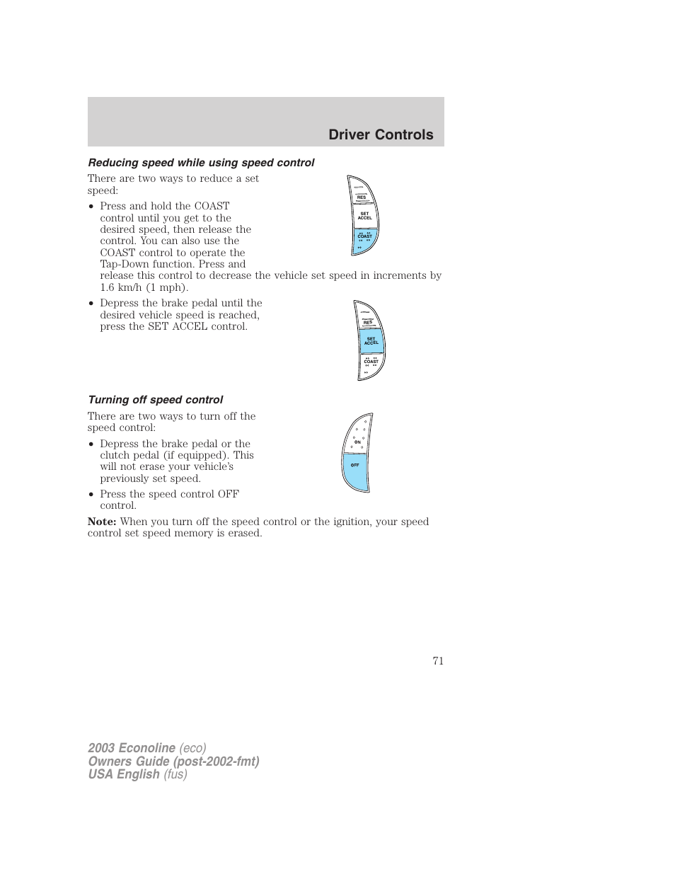 Driver controls | FORD 2003 E-550 v.2 User Manual | Page 71 / 232
