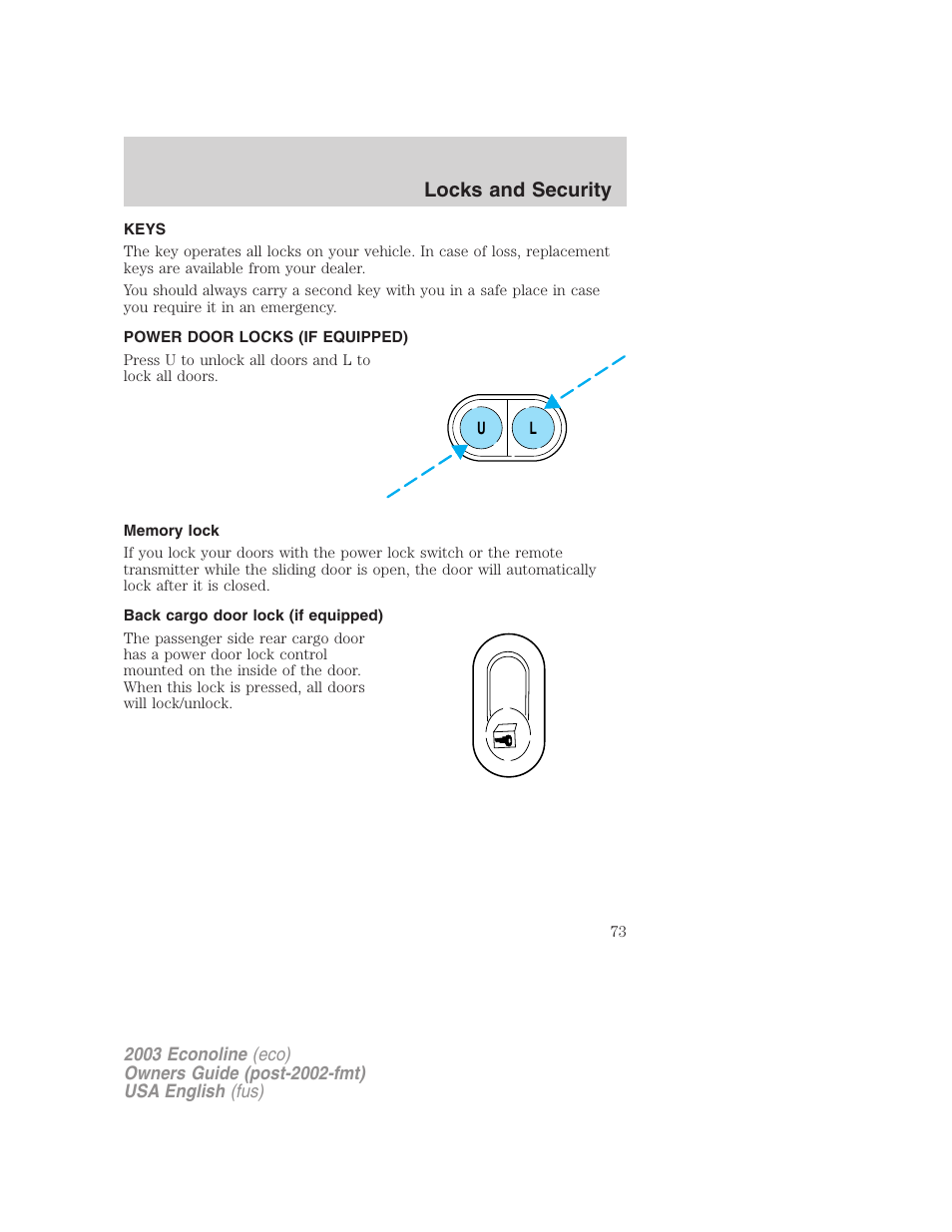 Locks and security | FORD 2003 E-550 v.2 User Manual | Page 73 / 232