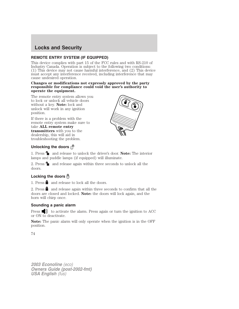 Locks and security | FORD 2003 E-550 v.2 User Manual | Page 74 / 232